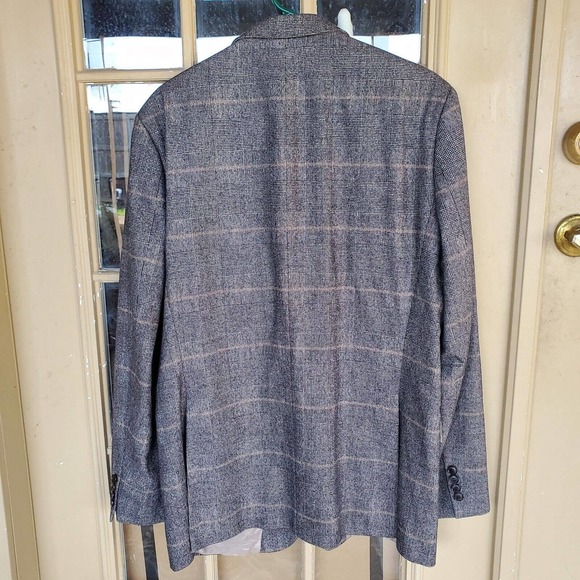 Hugo Boss Stretch Charcoal Plaid Sport Coat Mens Size 44L Wool Blend 3 Button - Picture 6 of 13